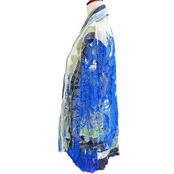 Chicos water color swimsuit mesh cover up Kimono size 2 Beach Resort - Picture 2 of 7